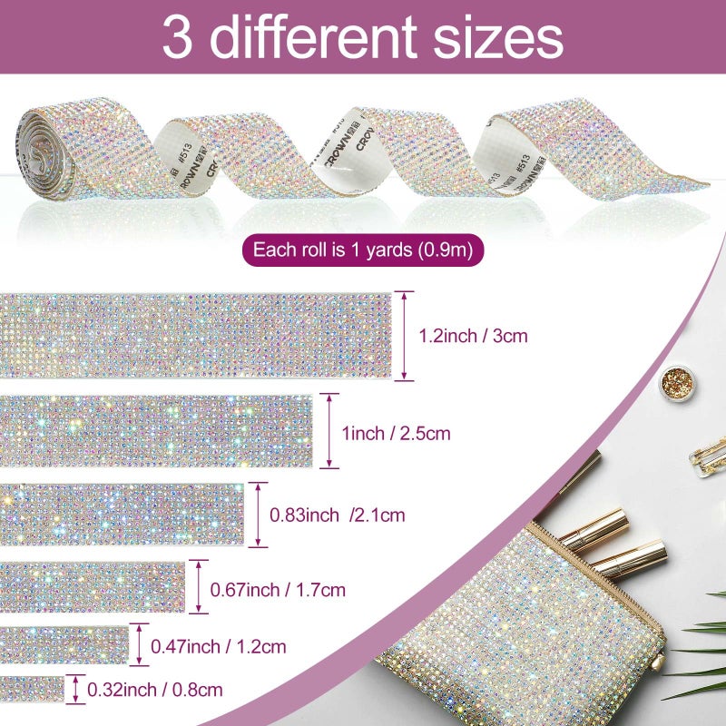 آوتوس 6 لفات ذاتية اللصق من الكريستال حجر الراين الشريط الماس بلينغ شرائط التفاف 6 ياردة شبكة التألق ملصق لفة للفنون الحرف الزفاف عيد ميلاد DIY الحدث سيارة الهاتف الديكور (كريستال AB) - Image 4